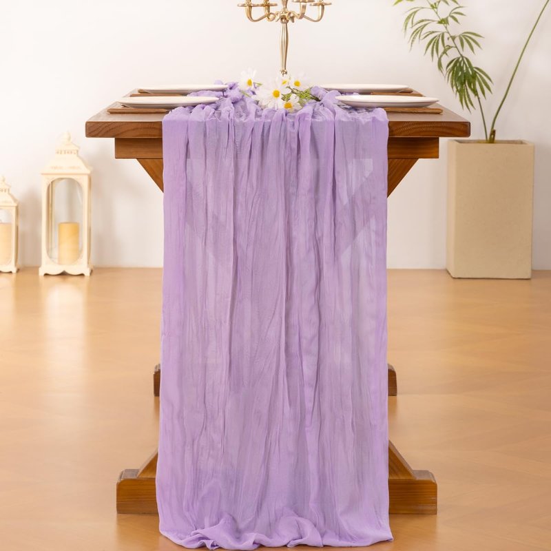 Socomi 6pcs Lilac Purple Lavender Cheesecloth Table Runner Summer Boho Rustic Gauze 120 inch 10FT Cheese Cloth Sheer Runner for Wedding Party Baby Shower Birthday Home Decor Holiday Decorations