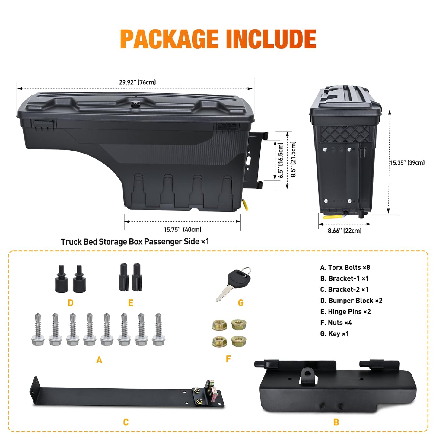 Nilight Truck Bed Tool Box Right Passenger Side Truck Tool Box Fit for Ford F-150 1999-2014 ABS Swing Case Truck Bed Storage Box with Lockable Lid Waterproof Wheel Well Toolbox Black