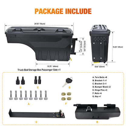 Nilight Truck Bed Tool Box Right Passenger Side Truck Tool Box Fit for Ford F-150 1999-2014 ABS Swing Case Truck Bed Storage Box with Lockable Lid Waterproof Wheel Well Toolbox Black
