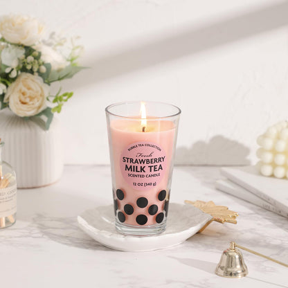 Strawberry Candles,Boba Candle,Strawberry Boba Scented, Valentines Day Galientines Brithday Funny Food Gift Candle for Milk Tea Lovers,12oz