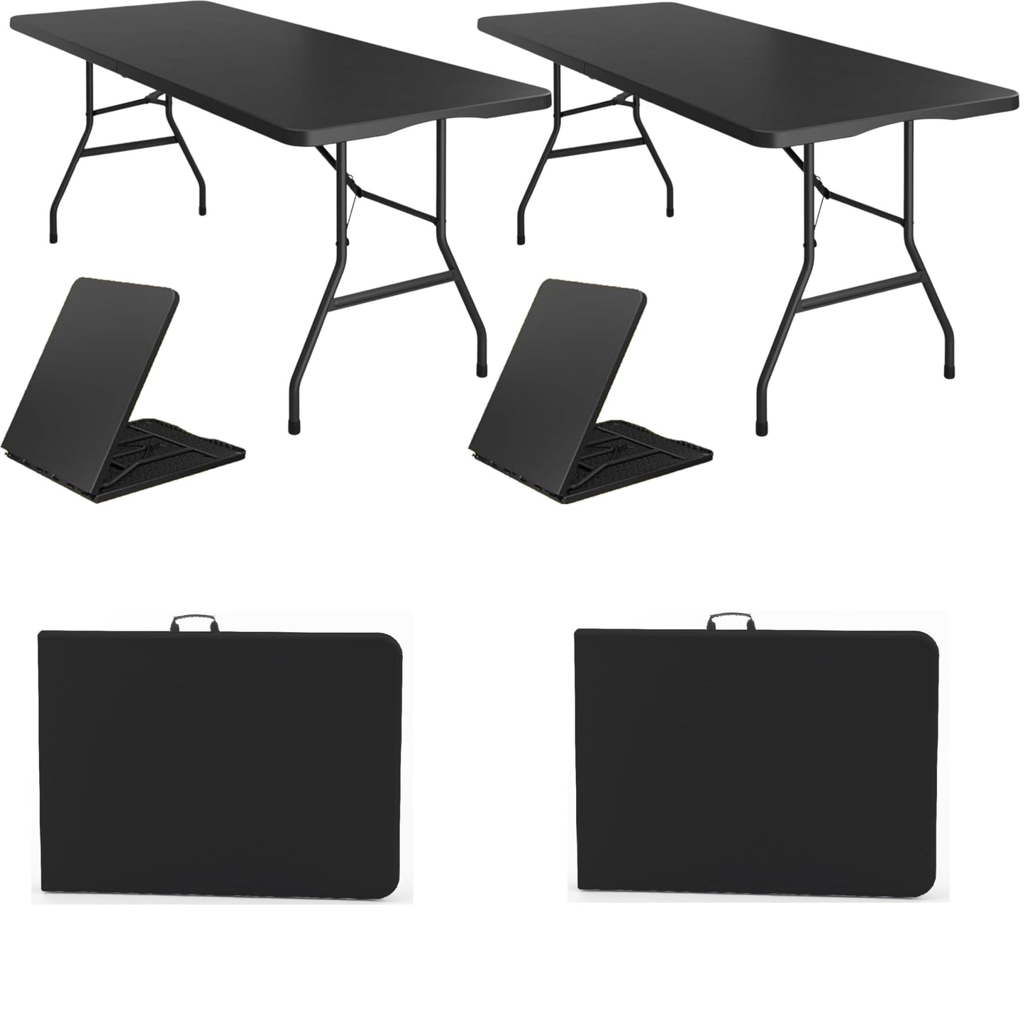 BTEXPERT Set of 2, 6FT Folding Table Thick Heavy Duty Portable Foldable Table, 72" Long Fold-in-Half Plastic Utility Tables for Party Dining Wedding Events Picnic Indoor Outdoor Camping Black