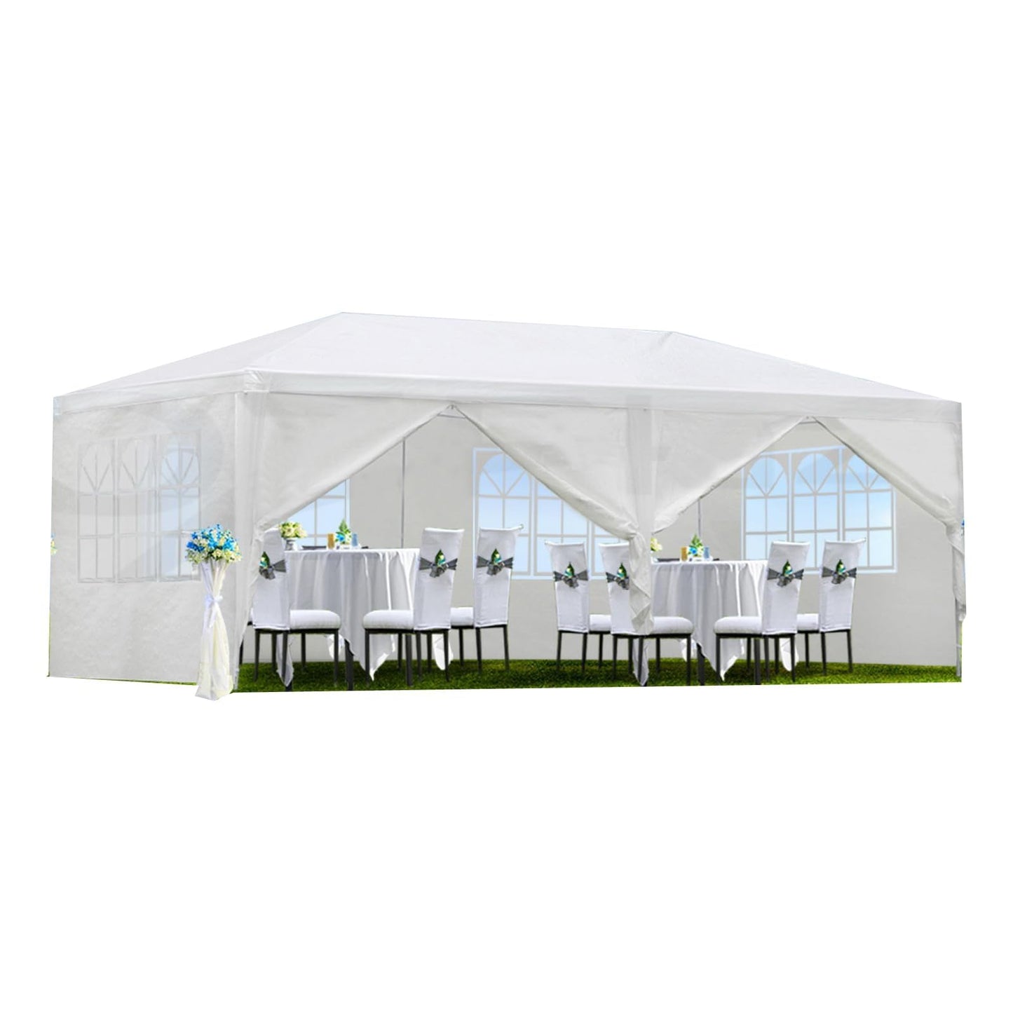 10'x20' Party Tent, Outdoor Wedding Event Tents for Parties with 6 Removable Sidewalls, Heavy Duty Waterproof Outdoor Canopy Camping Gazebo for Wedding BBQ Patio Backyard, White