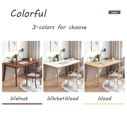IOTXY Simple Wooden Writing Desk - Modern Minimalist Style PC Laptop Computer Workbench with Solid Wood Legs, 47" W Home Office Work Table for TV Stand Music Video Live Broadcast Workstation, Oak