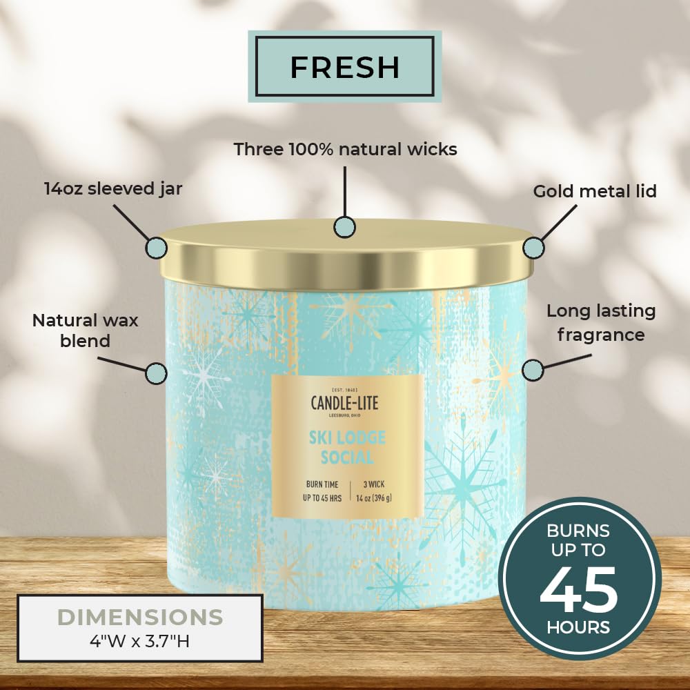 Candle-lite Holiday Scented Candles, Apple Blossom with Lavender, 14 oz 3-Wick Jar Candle, Proudly Poured in the USA, Christmas Home Decor Candle, 45 Hours of Burn Time, Holiday Gift for Men and Women