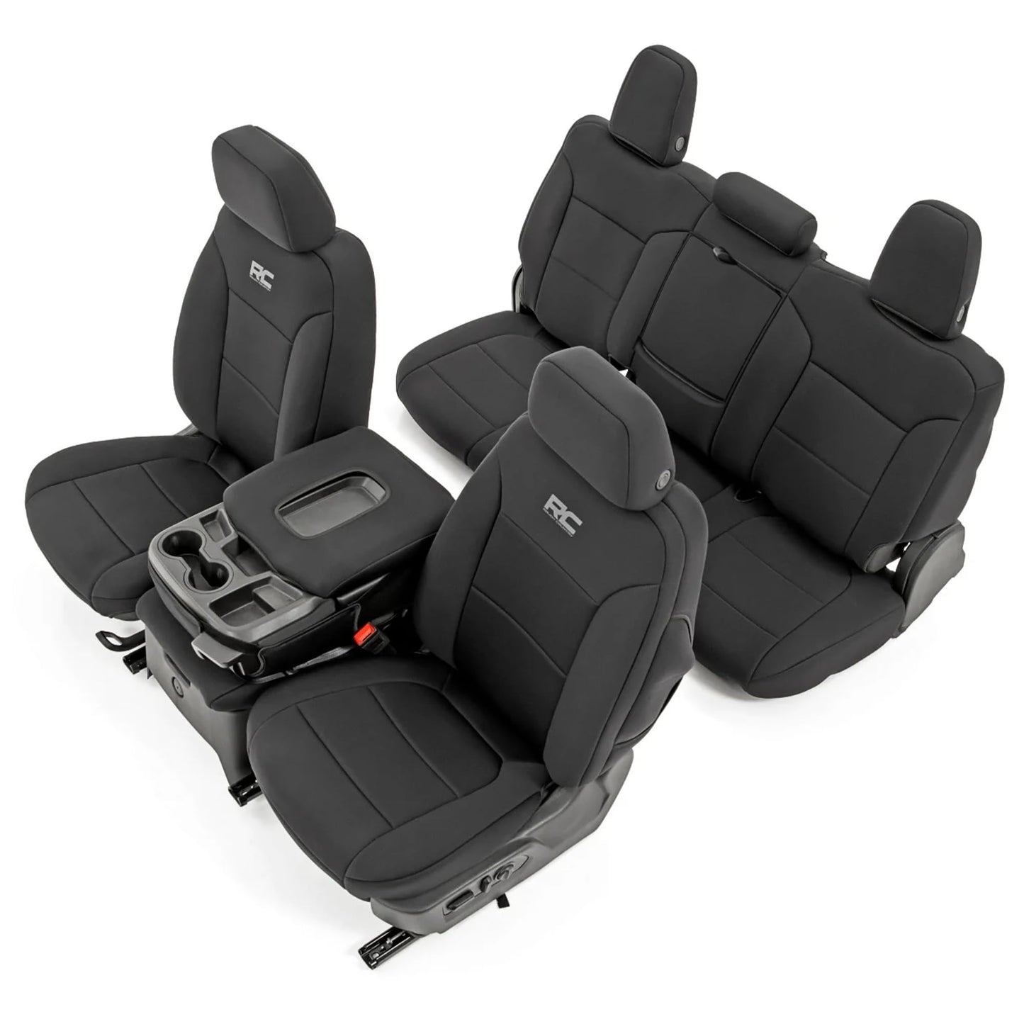 Rough Country Neoprene Seat Covers for Chevy Silverado/GMC Sierra 1500 (2019–2026) w/Rear Cup Holder - Waterproof, UV-Resistant, Foam Padded, Front & Rear Row Cover Set