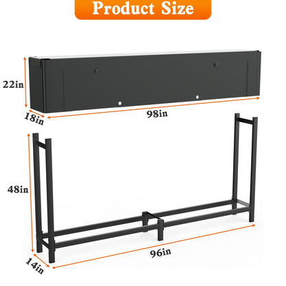 WALMANN Heavy-Duty 8 ft Firewood Rack with Waterproof Cover & Firewood Carry Bag, Outdoor Indoor Wood Log Holder for Fireplace, Patio & Porch, Sturdy Steel Fire Wood Storage Stand