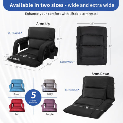 Aventorixis Extra Wide Stadium Seats with Back Support – 2 Pack Sofa-Style Bleacher Chairs, Thick Cushions, 6 Reclining Positions(Black-2 Pack,Wide|25")