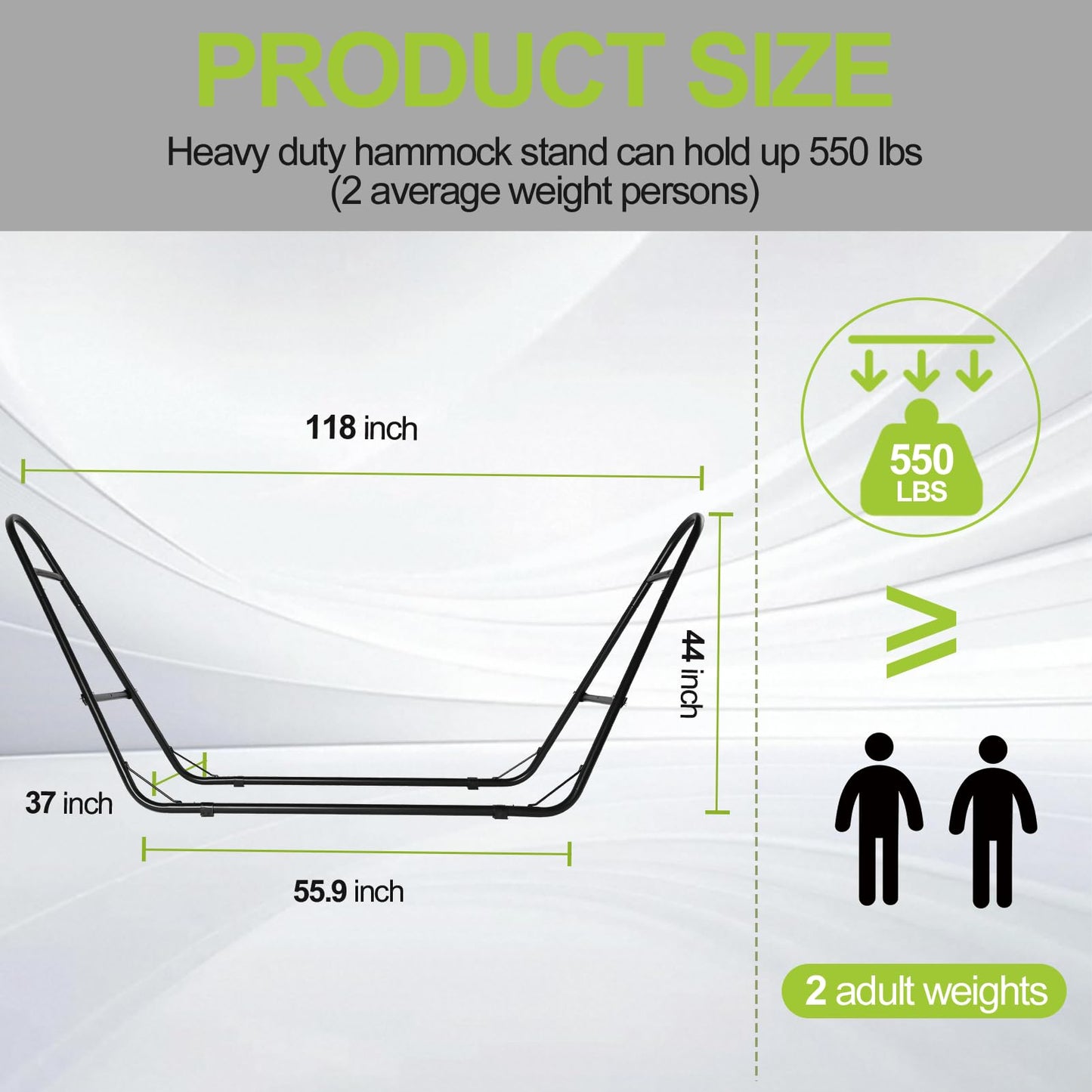 UEAKPIC Double Heavy Duty Steel Hammock Stand Only, 550 Pound Capacity, Portable, Easy Assembly, Adjustable for Indoor, Yard, Camping, or Outdoor, Patio LBS(Black)