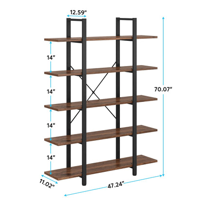 Tribesigns 5-Tier Bookshelf, Vintage Industrial Style Bookcase 72 H x 12 W x 47L Inches