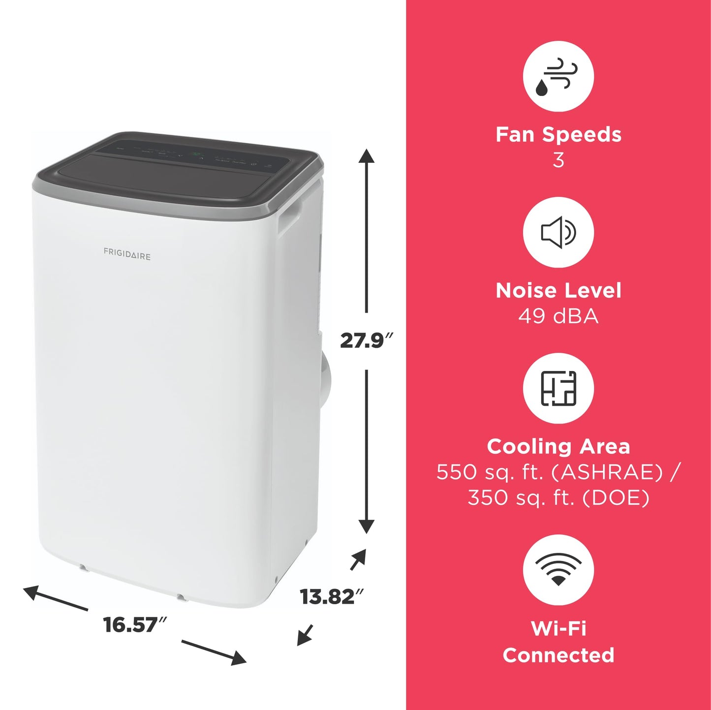 Frigidaire 3-in-1 Smart Portable Room Air Conditioner with Wi-Fi 12,000 BTU (Ashrae) / 8,000 BTU (DOE), Cools Up to 550 Sq. Ft., Quiet Operation, White