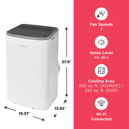 Frigidaire 3-in-1 Smart Portable Room Air Conditioner with Wi-Fi 12,000 BTU (Ashrae) / 8,000 BTU (DOE), Cools Up to 550 Sq. Ft., Quiet Operation, White