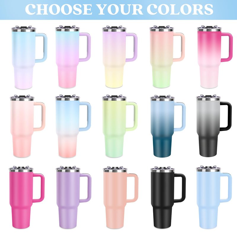 Personalized 40oz Tumbler with Pictures Text, Custom Tumbler with Handle and Straw, Stainless Steel Travel Coffee Cup Mug, Personalized Gifts for Women Men kids Birthday Christmas Anniversary