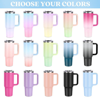 Personalized 40oz Tumbler with Pictures Text, Custom Tumbler with Handle and Straw, Stainless Steel Travel Coffee Cup Mug, Personalized Gifts for Women Men kids Birthday Christmas Anniversary