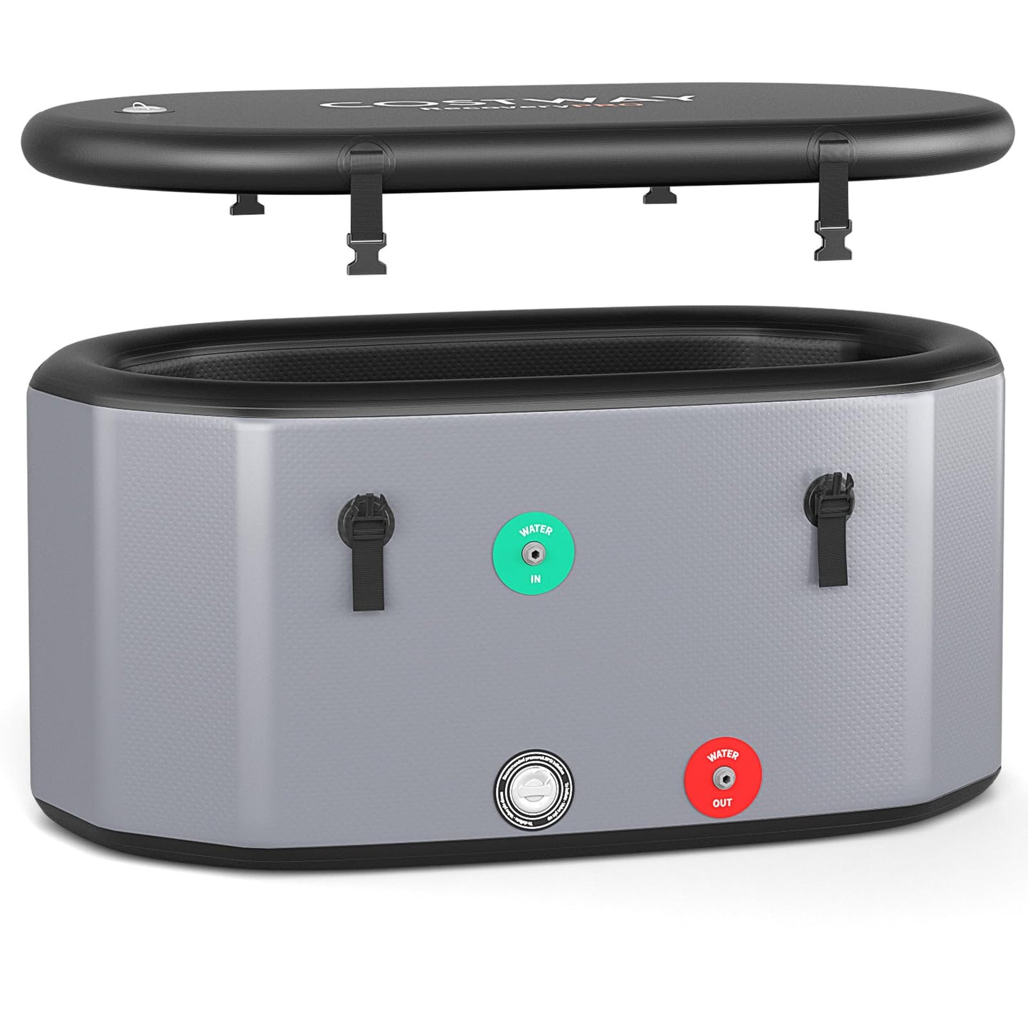 COSTWAY XL 129 Gal Oval Ice Bath Tub with Cover, Portable Outdoor Inflatable Cold Plunge Tub with Backpack, Pump, for Cold and Therapy, Compatible with Water Chillers, Grey