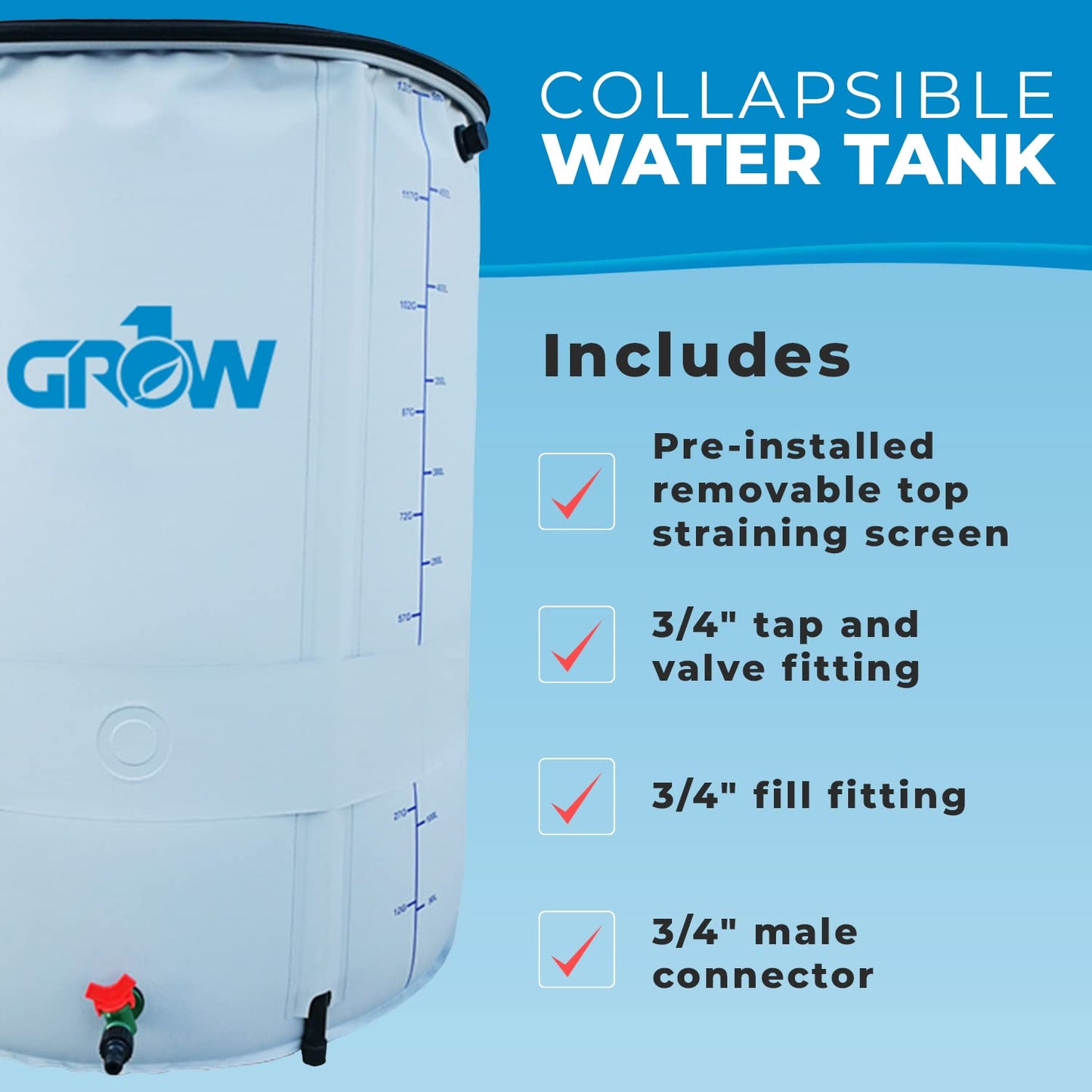 GROW1 Collapsible Reservoir Water Tank 265 Gallon Water Storage Barrel Container Portable for Garden Plants Gardening Greenhouse