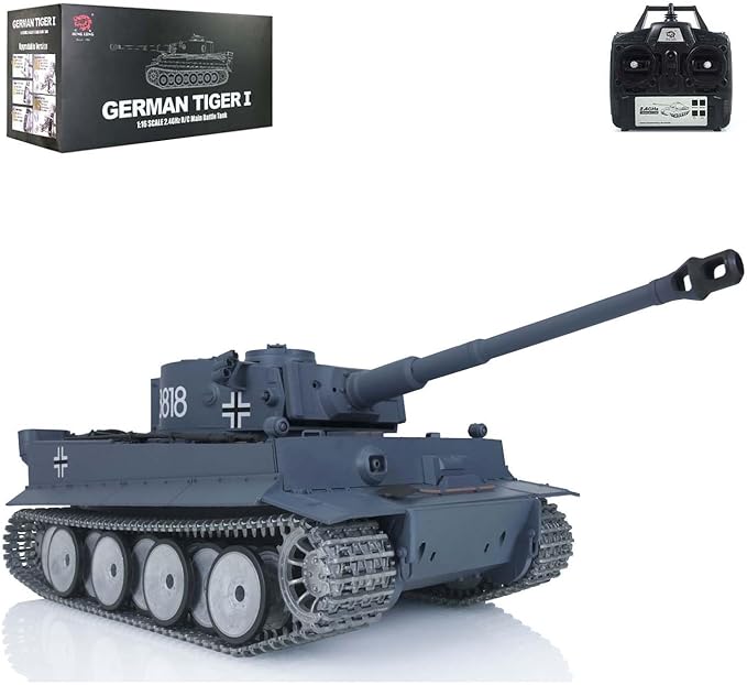 Heng Long US in Stock 1/16 7.0 Tiger I RTR RC Tank 3818 Idle Smoking W/Barrel Retractable Metal Tracks Wheels 360° Rotating Turret Metal Idler Infrared Combat Light Sound Airsoft Tank