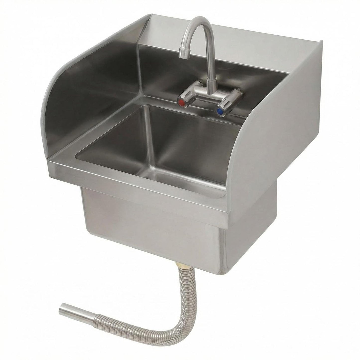GarveeTech Commercial Stainless Steel Hand Wash Sink with Side Splash Guards, Small Wall Mount or Drop-In Handwashing Basin, 360° Swivel Faucet & Drain Kit for Restaurant Kitchen Bar Garage