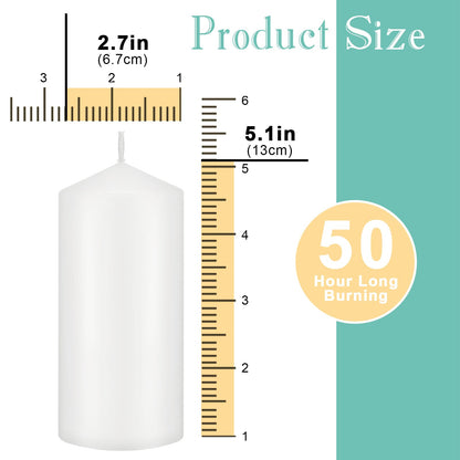 MTLEE 20 Pack White Pillar Candles Bulk, 2.7 x 5.1 Inches 50 Hour Long Burning Dripless Unscented Smokeless Wax Pillar Candles Set for Wedding Birthday Parties Dinner Church Home Emergency