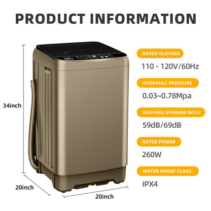 Zyerch Portable Washing Machine 17.7lbs Full-Automatic Compact Washing Machine for Apartment, 10 Wash Program Small Washer for Dorm, Portable Washer for RV, Home, Gold