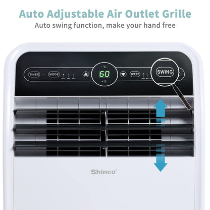 Shinco 12,000 BTU Portable Air Conditioner, Portable AC Unit with Built-in Cool, Dehumidifier&Fan Modes for Room up to 450 sq.ft, with Remote Control, 24 Hour Timer, Installation Kit