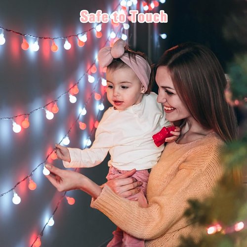 JMEXSUSS Globe String Lights, Red and White Christmas Lights, 100 LED Plug