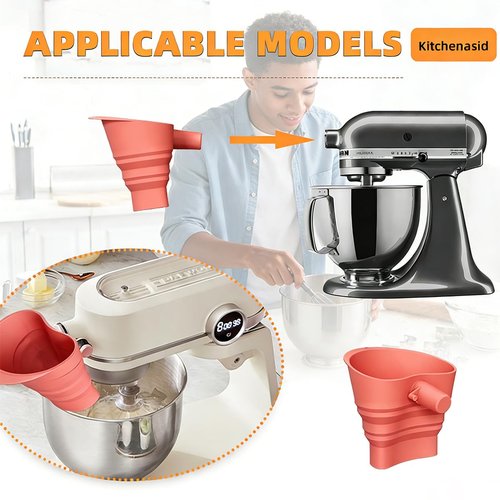 Flour Funnels for Kitchen Stand Mixer - Food-Grade Silicone, Large-Capacity Anti-Spill Attachment | Dishwasher Safe - Red