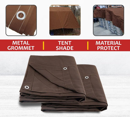 Mytee Products 20' x 20' Dark Brown 12oz Canvas Tarp with Grommets - Water Resistant - Heavy Duty Canvas Tarps - Multipurpose Tarpaulin Cover for Canopy Tent, Roof, Camping, Semi Trucks & Cargo