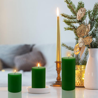 Green Pillar Candles Set of 3 - Dripless Unscented - 3x4, 3x6 & 3x8 inches Decorative Candles for Home Decor & Table Centerpieces