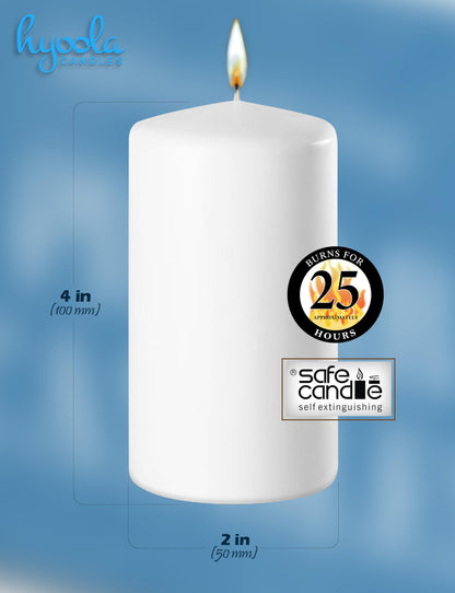 HYOOLA White Pillar Candles 2x4 Inch - 12 Pack Unscented Bulk Pillar Candles - European Made