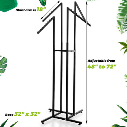 Barydat 4 Way Clothing Rack Heavy Duty Retail Clothing Display Rack with 18 Inch Slanted Arms Square Tubing 48-72 Inch Adjustable Clothes for Boutique Garment Shirt Hanger, 32 x 32 Inch
