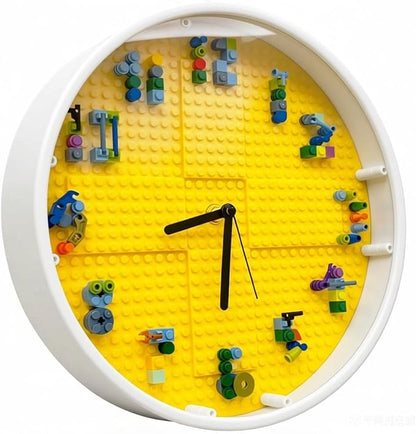 Kids' Creative STEM Educational Building Block Toy Building Block Display Case Fun Assembly Toy for Boys Aged 6–8 DIY Building Block Wall Clock Birthday Gift for Kids Aged 9–10 (White frame)