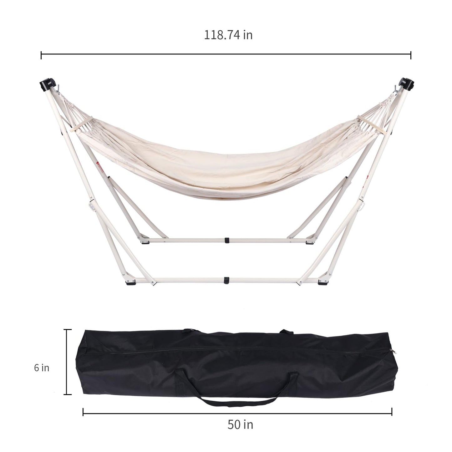 2 in 1 Hammock with Stand - Portable Hammock & Swing Chair, No Tools Assembly, with Carry Bag, Indoor Outdoor for Patio, Garden, Camping, Apartment (White)
