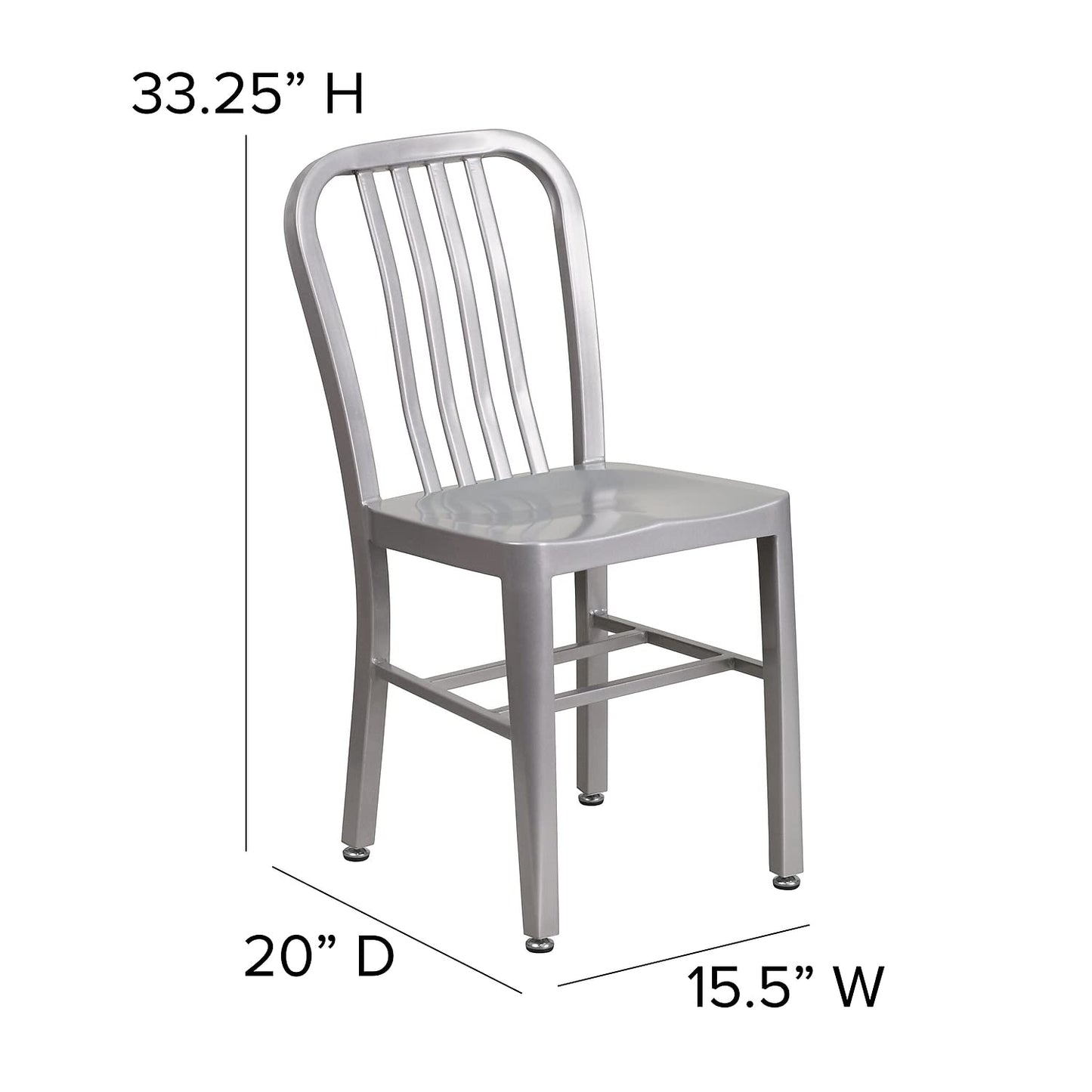 Flash Furniture Gael Indoor/Outdoor Modern Metal Dining Chairs, Commercial-Grade Galvanized Steel Restaurant Chairs, Set of 2, Silver