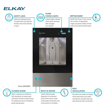 Elkay ezH2O Liv Built-in Filtered Water Dispenser, Non-refrigerated, Midnight