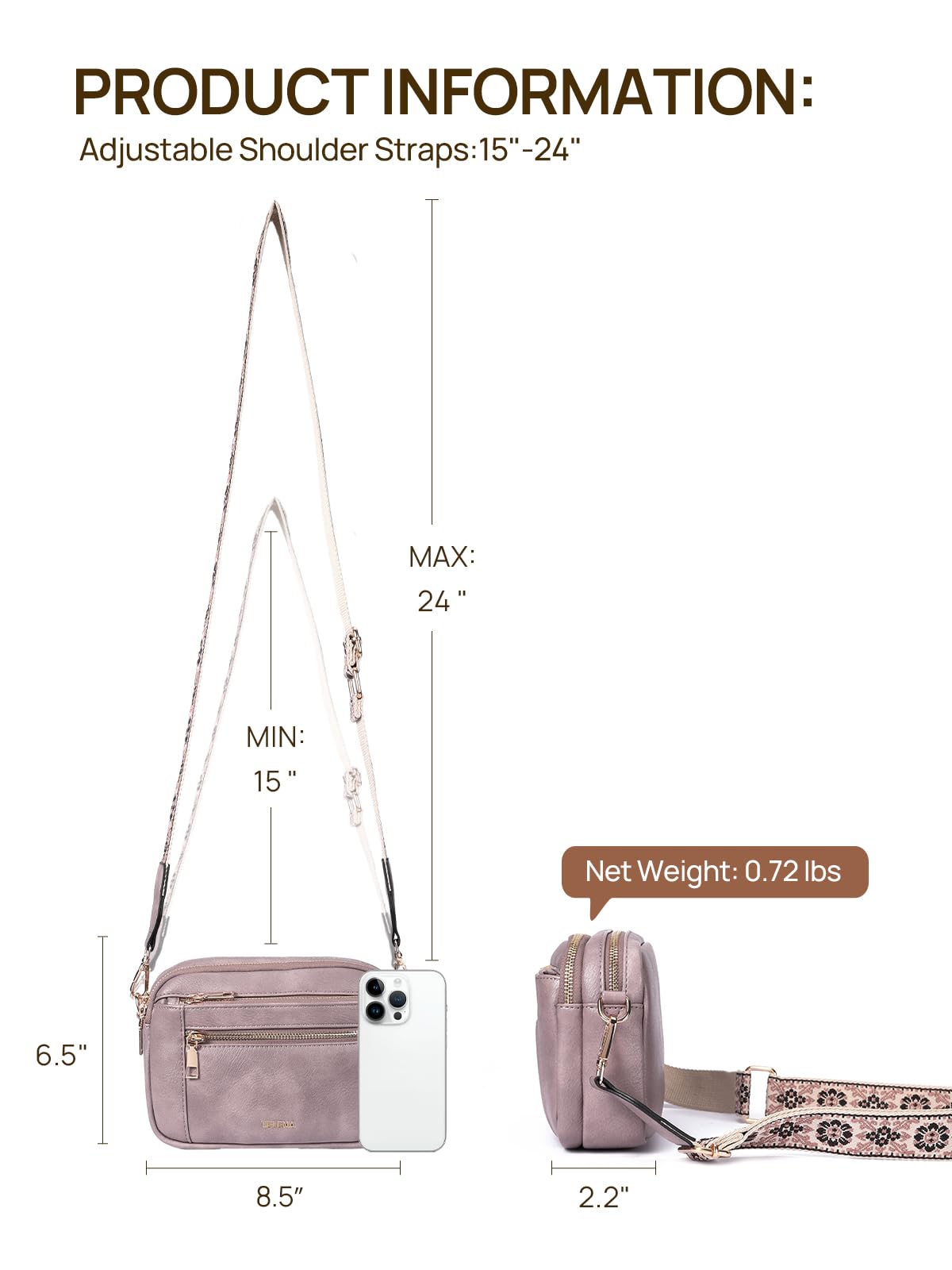 Telena Small Crossbody Bags For Women Vegan Leather Crossbody Purse With Adjustable Wide Strap For Daily Life