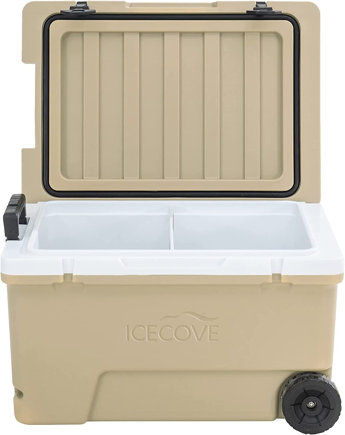 IceCove Norah 60-Quart Insulated Portable Rolling Ice Chest Solar Cooler with Wheels for Party, Camping and Outdoor Activities, Mojave Desert Tan