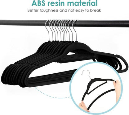DUDUCOFU Velvet Hangers - Non-Slip Felt Design | 30 Pack Black Space-Saving Slim Hangers with 360° Swivel Hook for Suits, Coats & Dresses