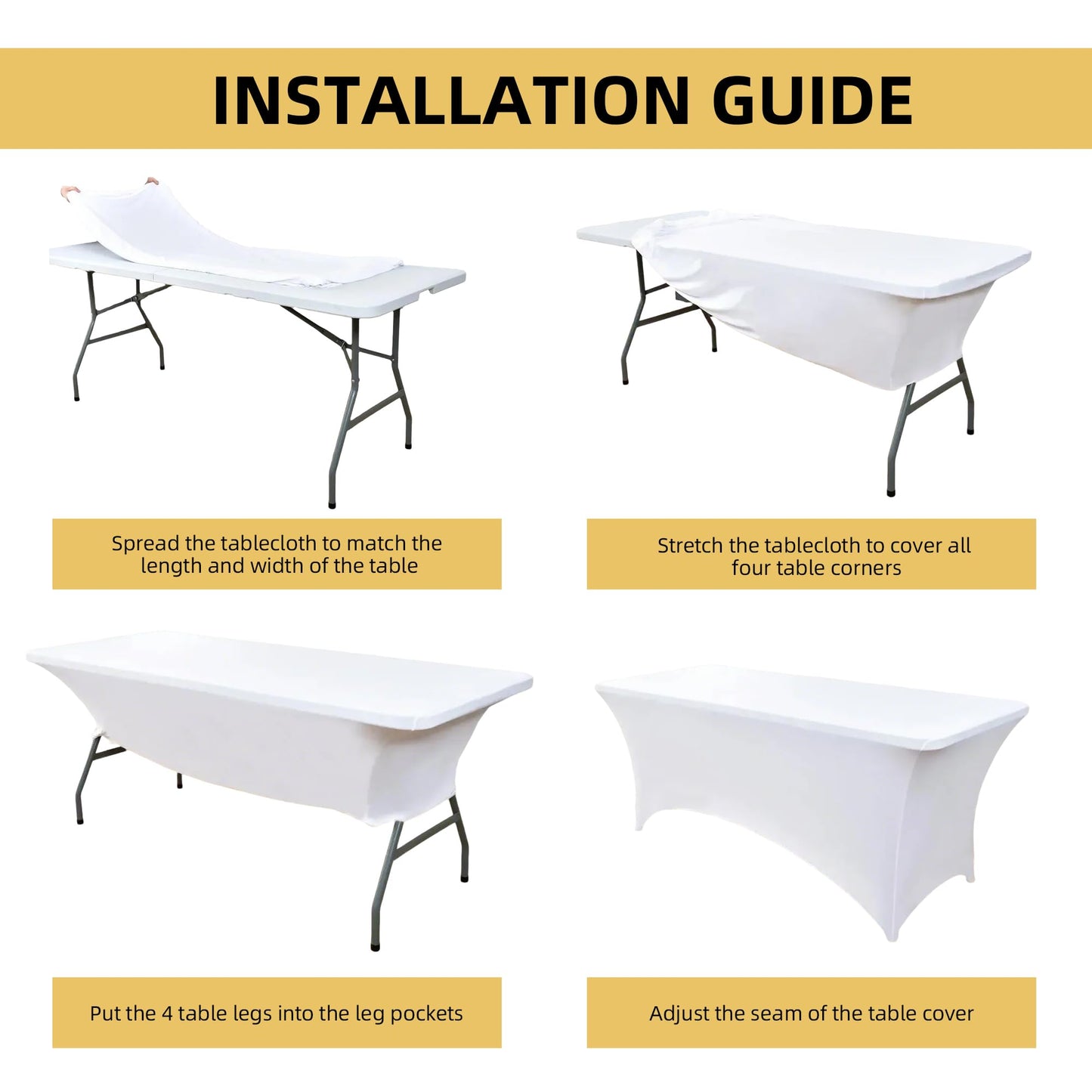 ZarzaaSik 10-Pack 6ft White Spandex Table Covers for Rectangle Standard Folding Tables - Wrinkle Resistant Stretch Tablecloths - Ultimate Fitted Table Protector for Parties, Banquet, Wedding