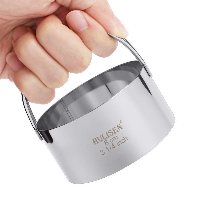 HULISEN Biscuit Cutter Set (3 Pieces/Set), Stainless Steel Round Cookies Cutter with Handle, Professional Baking Dough Tools, Gift Package