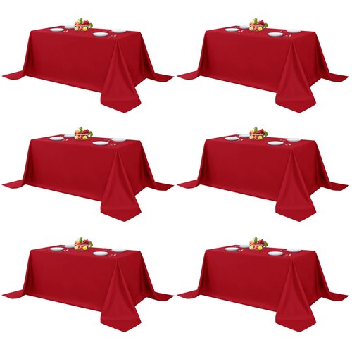 Fitable Elegant Red Rectangle Table Clothes, 6 Pack - 90 x 132 Inch - Reusable and Washable Tablecloths, Polyester Fabric Table Covers for Wedding, Party, Banquet, Formal Events