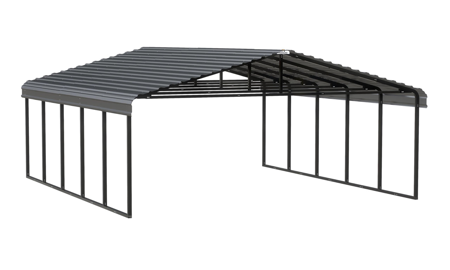 Arrow Carports Galvanized Steel Carport, Double Car Metal Carport Kit, 20' x 24' x 9', Charcoal