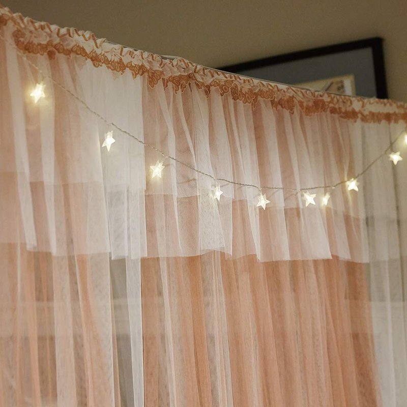 Joyreap Luxury 4 Corners Post Canopy Bed Curtains - Coral & White Cozy Drape Netting - Cute Princess Style Bedroom Decoration Accessories(Reddish Brown,86" W x 78" L, King)