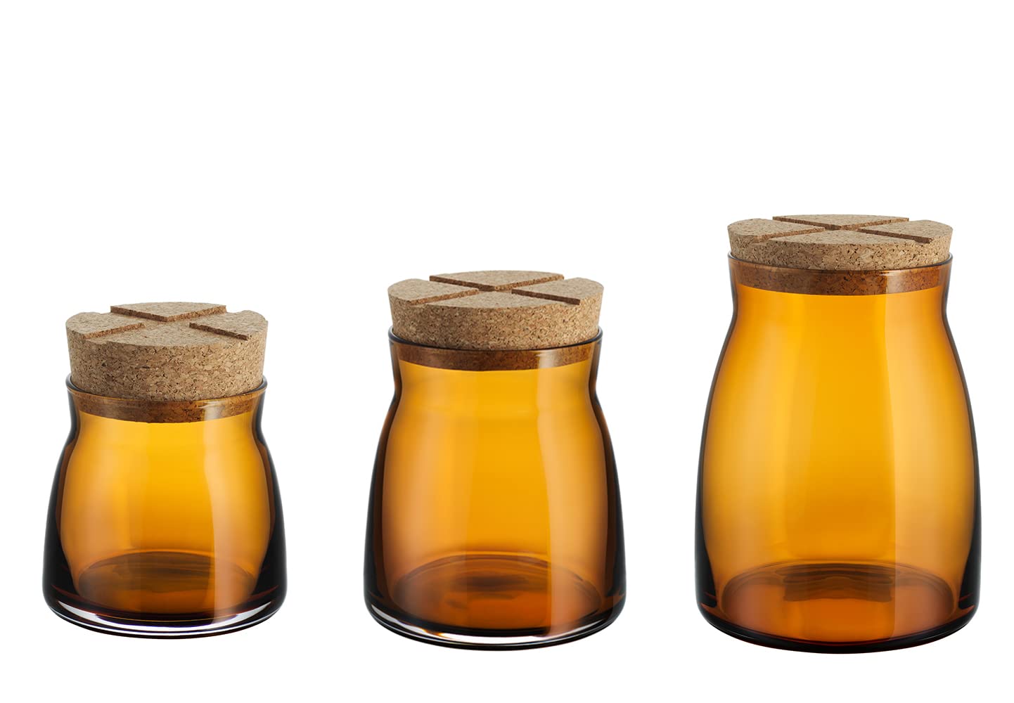 Kosta Boda Bruk Amber Canister/Storage Jars, Set of 3.,