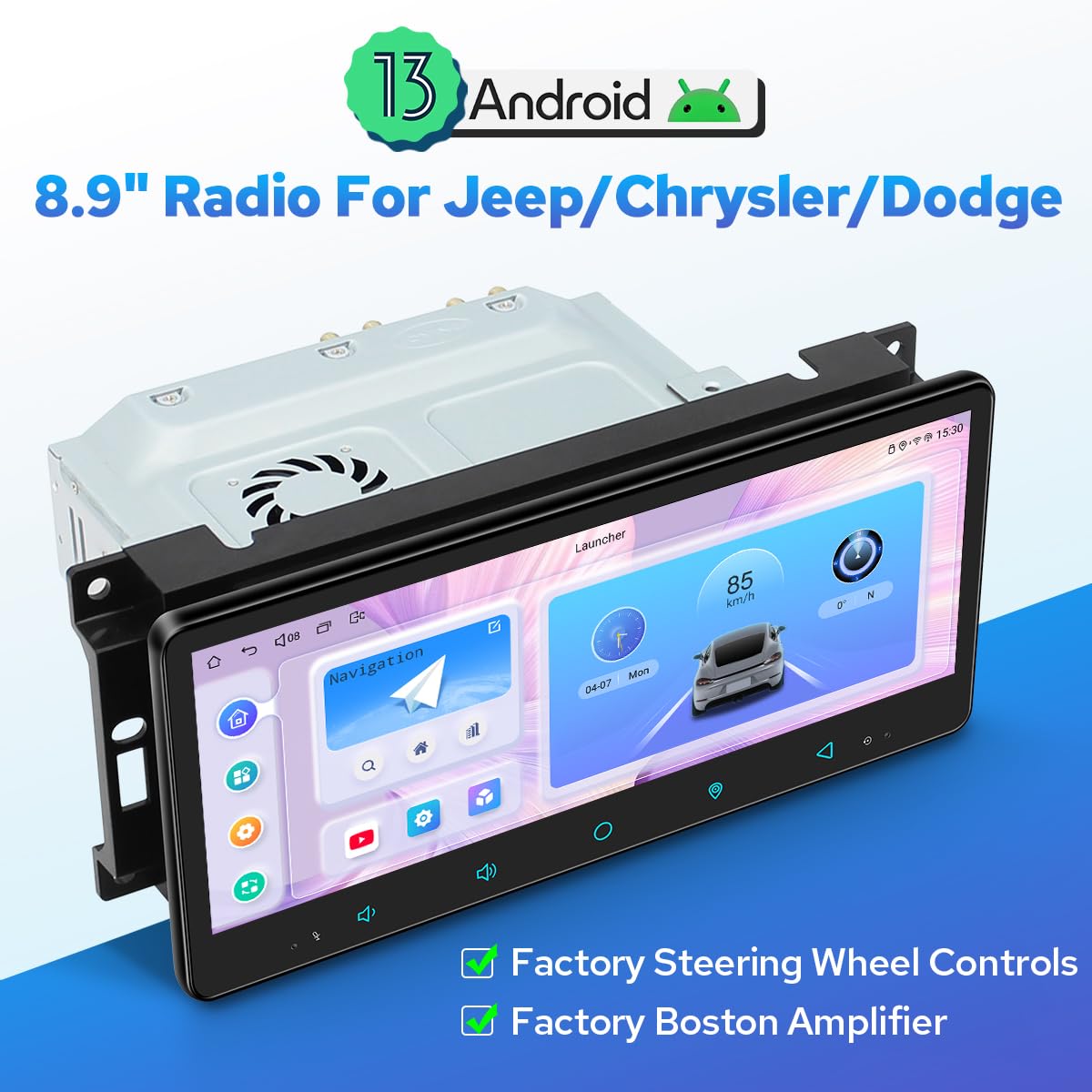 JOYING Car Radio for Jeep Wrangler Jk Patriot Compass Grand Cherokee/Chrysler/Dodge (2007-2017), 8.9" IPS Touch Screen Android 13 Stereo 4gb+64gb with Wireless Carplay, Android Auto(JY-JP102T4)