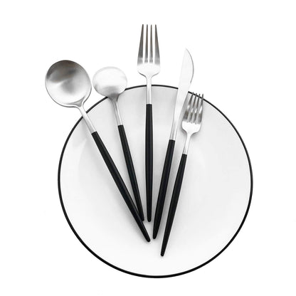 Uniturcky Matte Silverware Set, 10-Piece 18/10 Stainless Steel Satin Finish Flatware Set Service for 2, Kitchen Utensil Set, Tableware Cutlery Set for Home Restaurant (Black Handle Silver, 10-Piece)