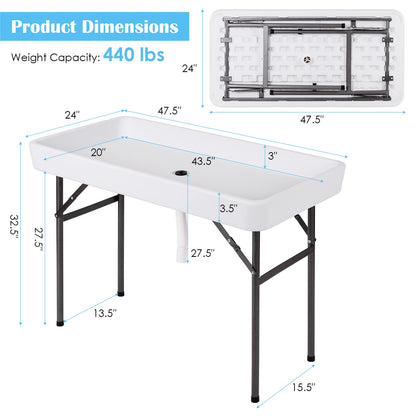 4 Foot Ice Cooler Table, Folding Buffet Cold Food Keeper w/Removable Matching Skirt & Drain Plug, Portable Patio Outdoor Chilling Table, Cooler Server for Party, Picnic, Camping, Wedding, BBQ