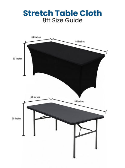 Utopia Kitchen Spandex Tablecloth 2 Pack [8FT, Black] Tight, Fitted, Washable and Wrinkle Resistant Stretch Table Cloth Rectangle Cover for Trade Show, Weddings & Parties [96Lx30Wx30H Inch]