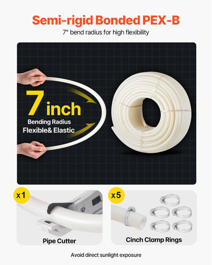 VEVOR PEX Pipe, 1 Inch x 500 FT Tubing, Non Oxygen Barrier White B Pipe, Flexible Water Line for RV Sewer Hose, Plumbing, Radiant Heating
