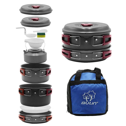 FineFlame Camping Stove 2 Burner With Bulin 13 PCS Camp Cookware Set Camping Cookwear