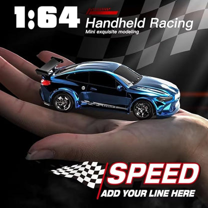 1/64 Scale 2.4G High Speed Drift RC Car Remote Control Drift 4WD Mini Lights System Desktop Drift Car for Adults (Red)